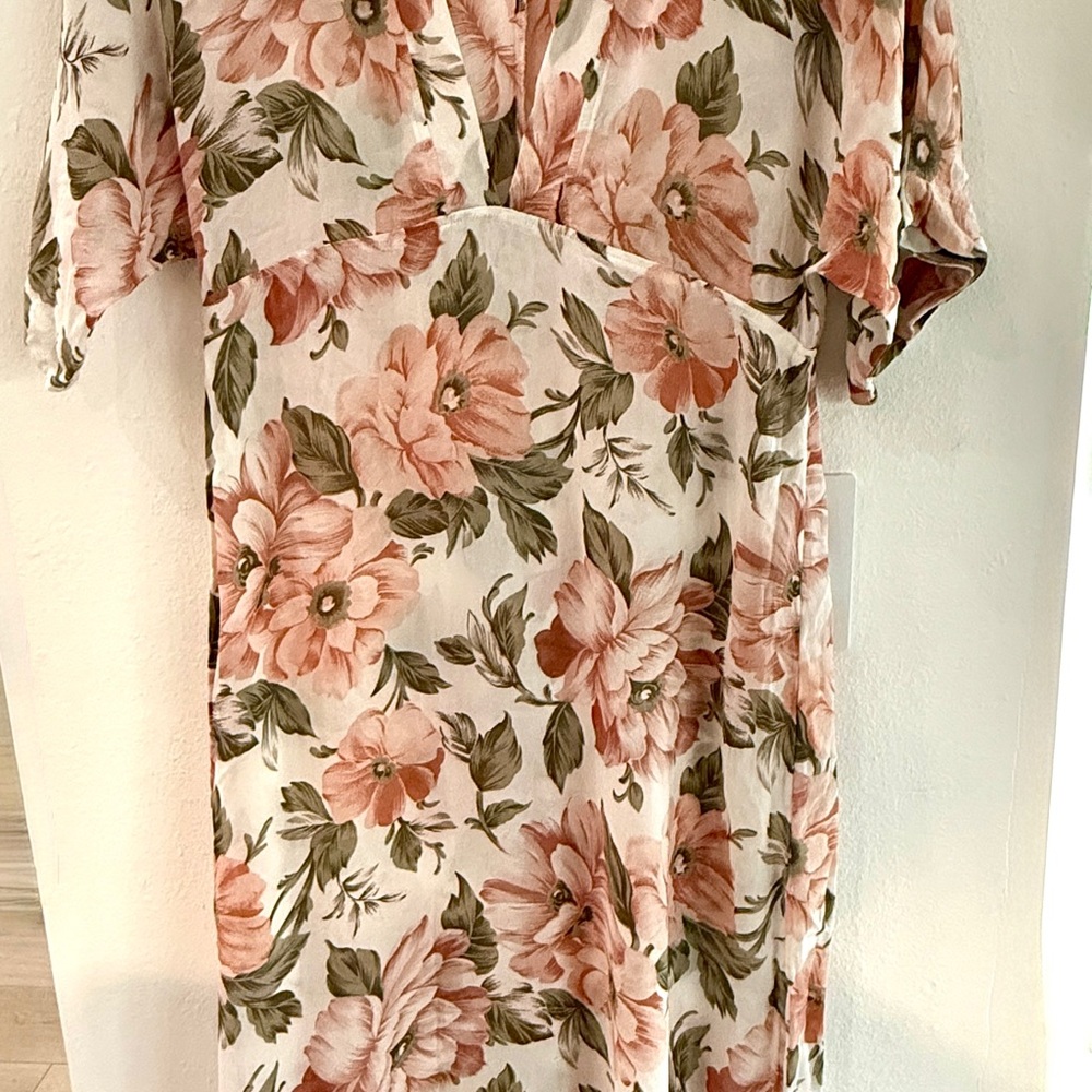 Reformation Peach and Olive Floral Maxi Dress